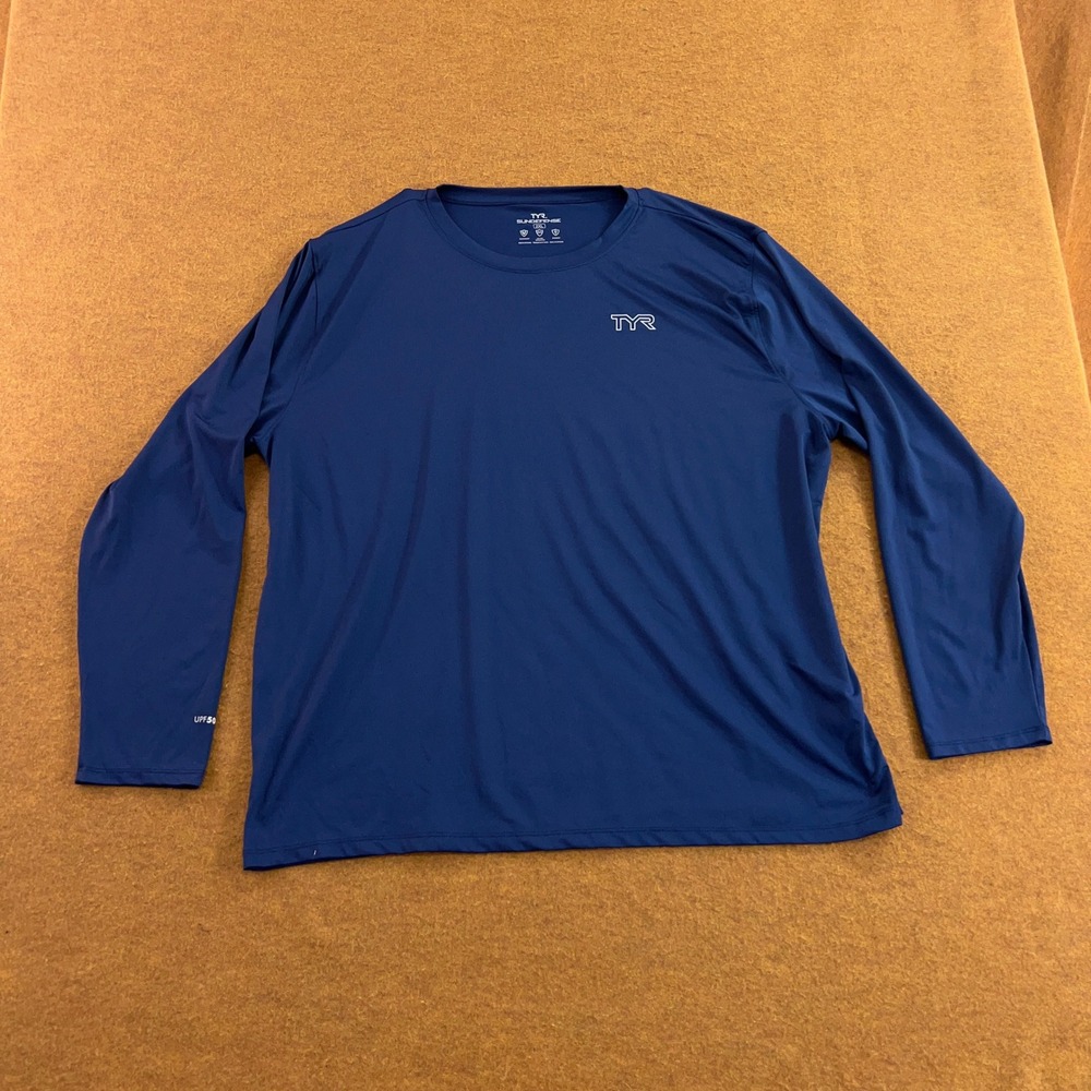 TYR Mens 2XL Blue SunDefense UPF 50+ Long Sleeve Rash Guard Shirt